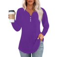 thumbnail image 2 of Work Blouses for Women Women's T Shirt Tee Button Soild Color Long Sleeve Daily Weekend Fashion Basic V-Neck Top, 2 of 5