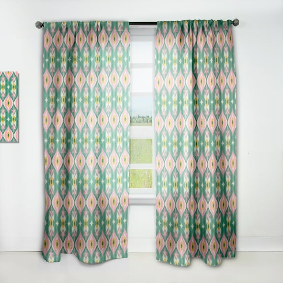 Designart 'Flowers and Leaves With Retro Pattern' Mid-Century Modern Curtain Panel