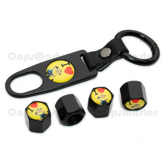 Universal Car Wheel Tire Valve Dust Stem Air Cap Keychain Ring Cute Minions Logo