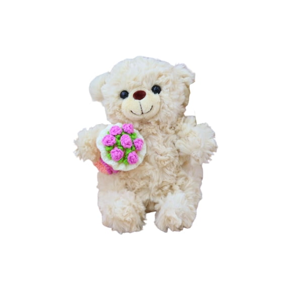 White Teddy Bear Plush Pillow with Pink Bouquet, Cute Teddy Bear Stuffed Animal Gift for Girlfriend Boyfriend & Bosom Friend, Perfect for Christmas Valentine Birthday Wedding