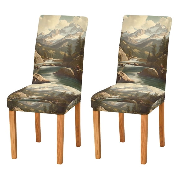Yayeee 2 Pack Dining Chair Covers Stretch Parson Chairs Slipcovers Seat Protector, Snow Mountains
