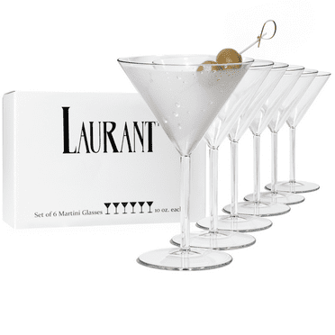 Laurant Crystal Clear Hard Plastic Martini Glasses, 10 oz, Set of 6