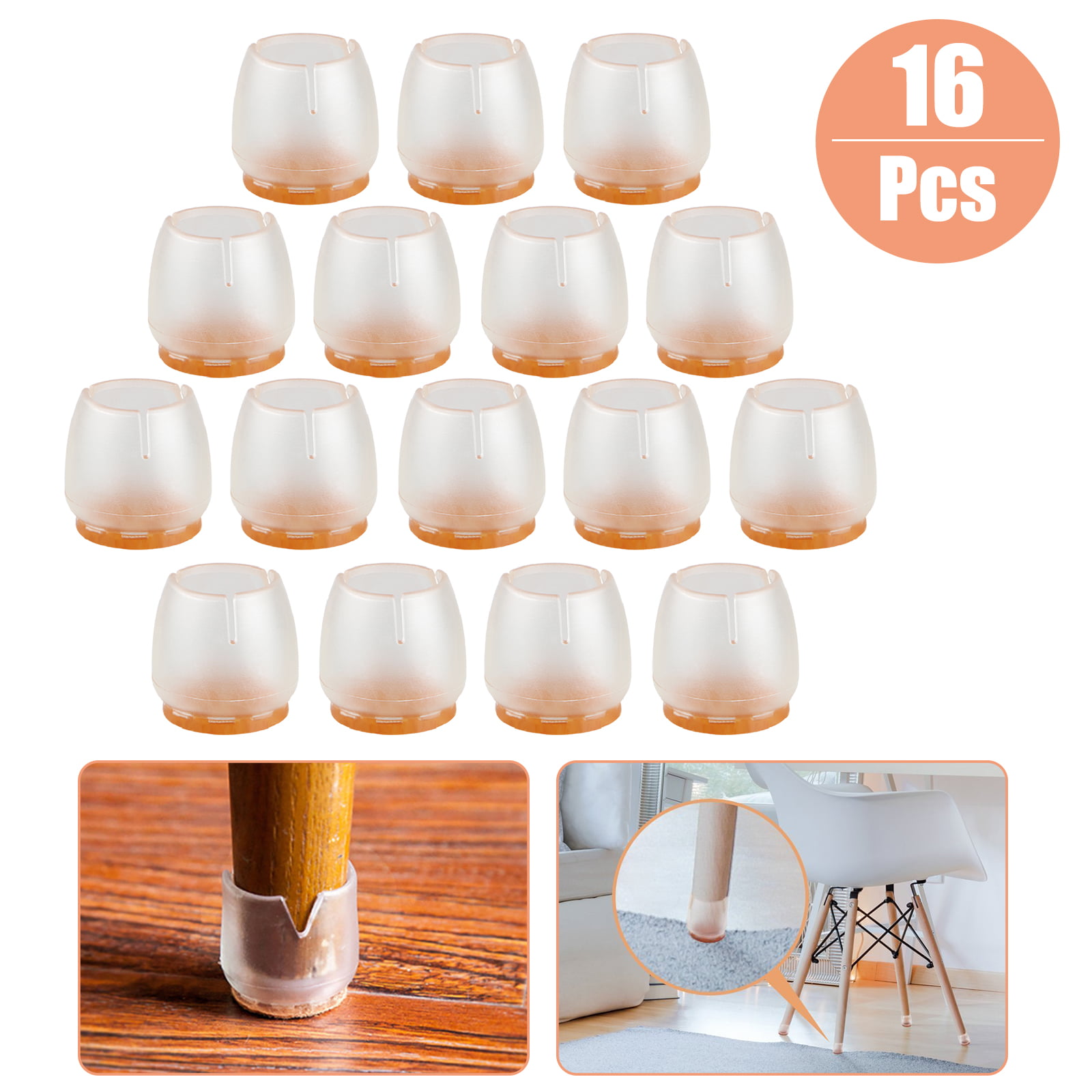 16pcs Round Silicone Chair Leg Caps Feet Pads Table Covers Wood Floor Protector