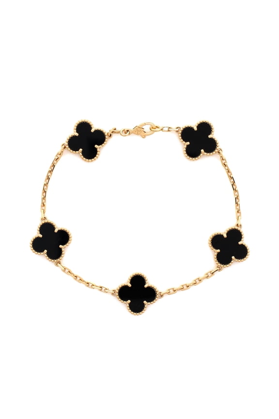 Pre-Owned Vintage Alhambra 5 Motifs Bracelet 18K Yellow Gold and Onyx By Rebag