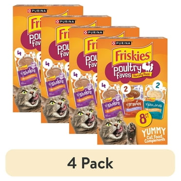 (4 pack) Purina Friskies Poultry Faves Lickable Cat Treats Complements Variety Pack
