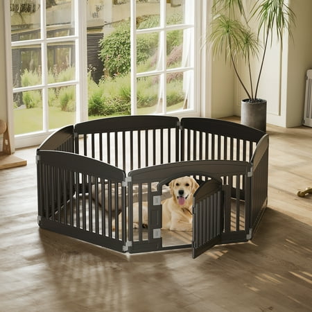 GIANNA Sports Style 24 Inch Durable Lightweight Pet Playpen 6 Panels Plastic Dog Fence with Lockable Door and Non- Slip Bottom Suitable for Small to Medium Pets
