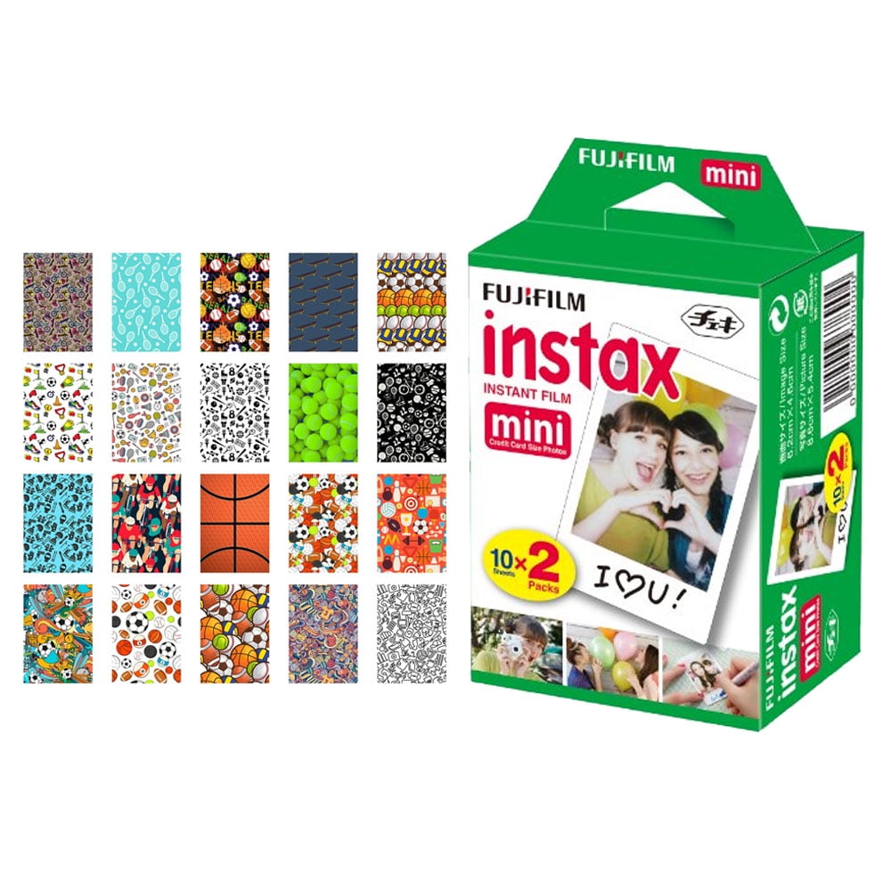 Fujifilm instax Mini Instant Film (20 Exposures) + 20 Sticker Frames for Fuji Instax Prints Sports Package