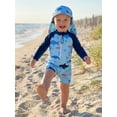 thumbnail image 5 of BemeyourBBs Toddler Baby Boys One Piece Swimsuit Rash Guard Set Infant Boys Bathing Suit Shark Turtle Print Long Sleeve Mock Neck Zipper Swimwear with Sun Hat 2 Pcs Summer Beachwear, 5 of 9