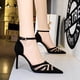 thumbnail image 4 of Zapatos de tacón alto ajustados para mujer, con punta en la parte delantera, de boca poco profunda, sexys, de malla con agujeros para discoteca, sandalias clásicas con tiras de una línea para mujer, 4 of 5