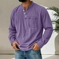 thumbnail image 2 of Men's Henley Neck Shirt Classic Distressed Long Sleeve Button Stand Collar Shirts Casual Washed Tops with Pocket, 2 of 5