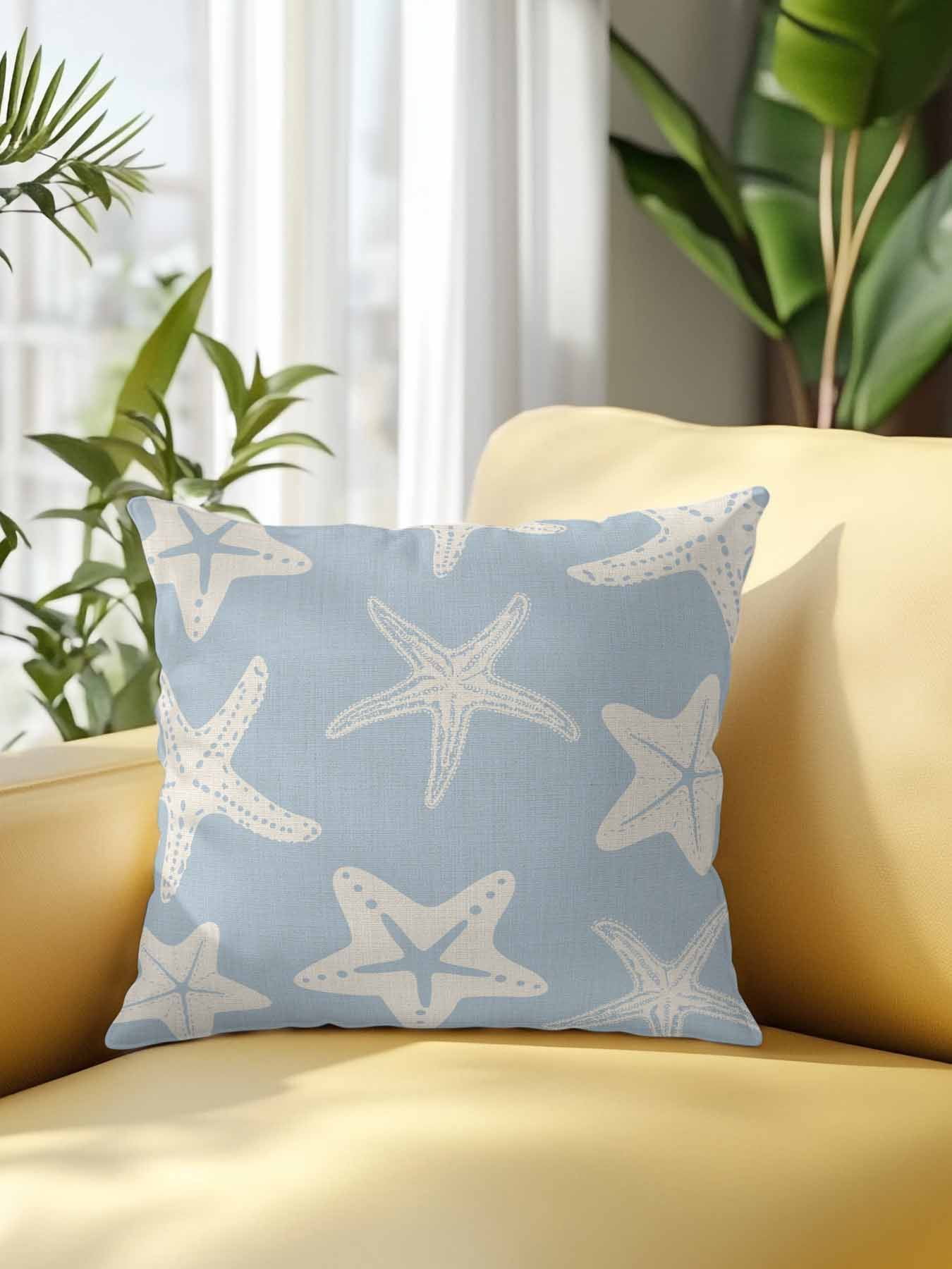 Outdoor Pillows Waterproof, Blue Starfish Coastal Bedding Throw Pillows with Insert for Couch Sofa Bed, Nautical Summer Ocean Abstract Art 18x18 Inch Pillowcases Decorative Patio Pillow Set of 1