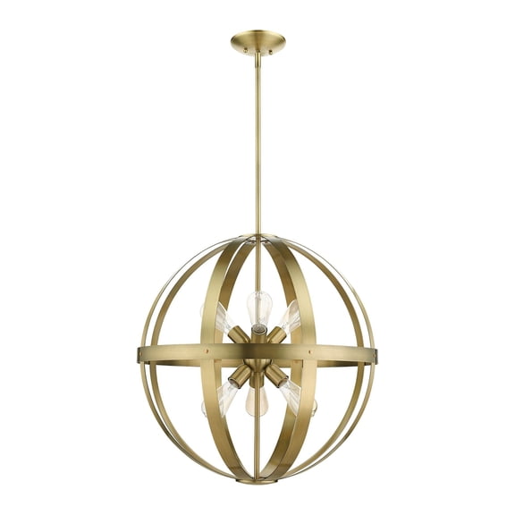 Livex Lighting Stoneridge Antique Brass 6 Light Pendant Chandelier - 24"W x 28" - 64"H