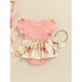 thumbnail image 6 of GRNSHTS Infant Baby Girl Outfits Ruffled Short Sleeve Ribbed Bodysuit +Floral Bow Dress+Headband Summer Clothes (Pink,3-6 Months), 6 of 10