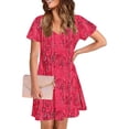 thumbnail image 4 of gljltg Summer Fashion Dress for Women Summer Short Sleeved Crewneck Tee Shirt Dress Casual Floral Print Beach Party Dress with Pockets, 4 of 8