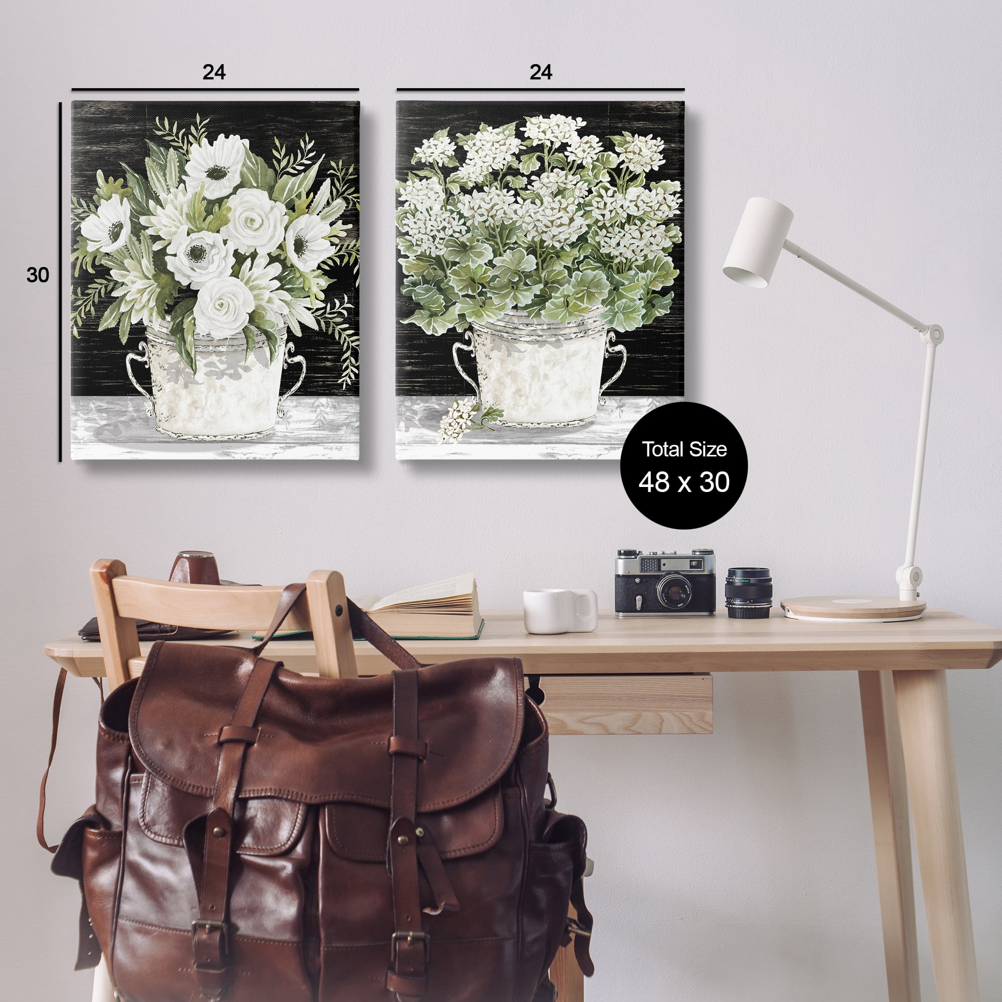 Stupell Industries Country Tins of Flowers Floral & Botanical Painting Wrapped Canvas Art Print Wall Art, 24 x 30, Set of 2