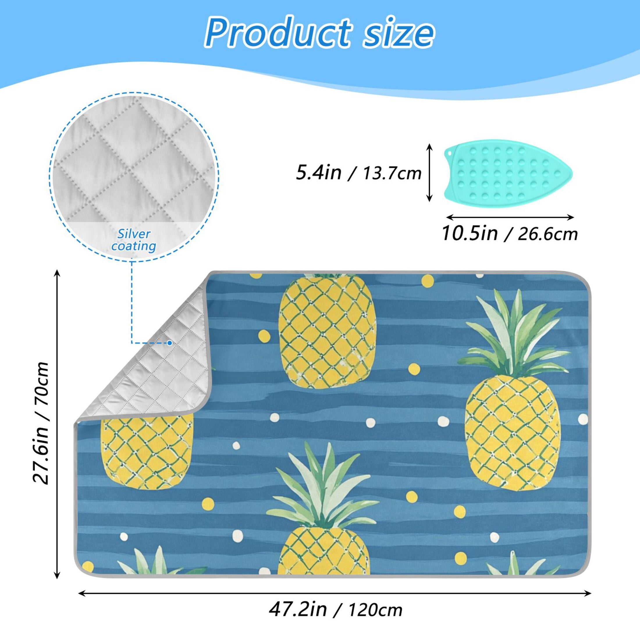 Cartoon Pineapple Polka Dots Stripes Ironing Mat Blanket Portable Travel Ironing Pad Heat Resistant Pad 47.2" x 27.6”