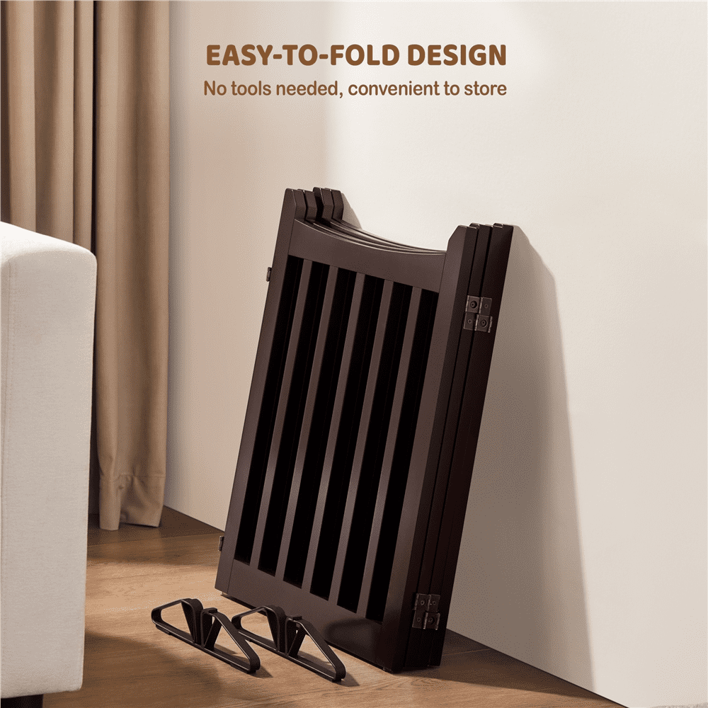Alden Design 24" Tall Freestanding Foldable Pet Gate with 4 Wooden Panels, Espresso