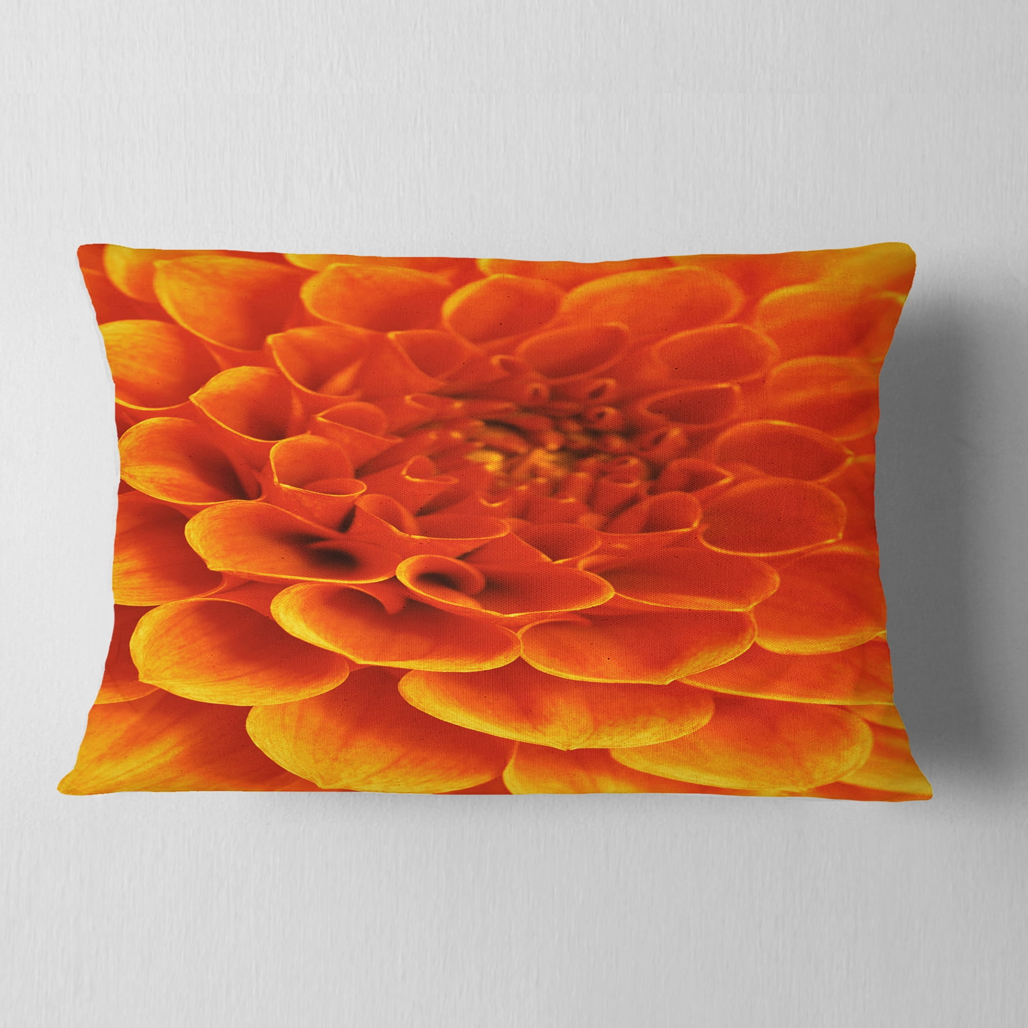 Designart Orange Abstract Flower and Petals - Floral Throw Pillow - 12x20