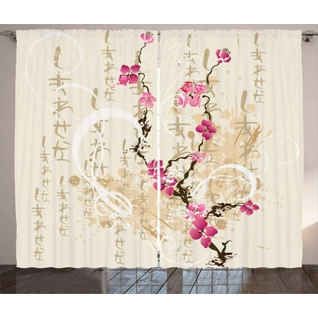 Cherry Blossom Curtains 2 Panels Set Painting Style Japanese