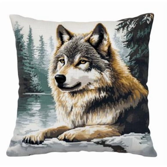 Wolf Stamped Cross Stitch Pillow Case Kits , 45X45cm , Cross Stitch Kits for Adults (11ct)