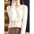 thumbnail image 5 of Women Solid Color Round Neck Long Sleeve Sweater Spring and Autumn All-Match Knitted Cardigan Jacket Beige L, 5 of 8
