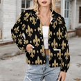 thumbnail image 3 of Jackets for Women Winter Coat Jackets Flannel Stand Collar Jacket(Gold & Black Fleur De Lis,Size:S-4XL), 3 of 7