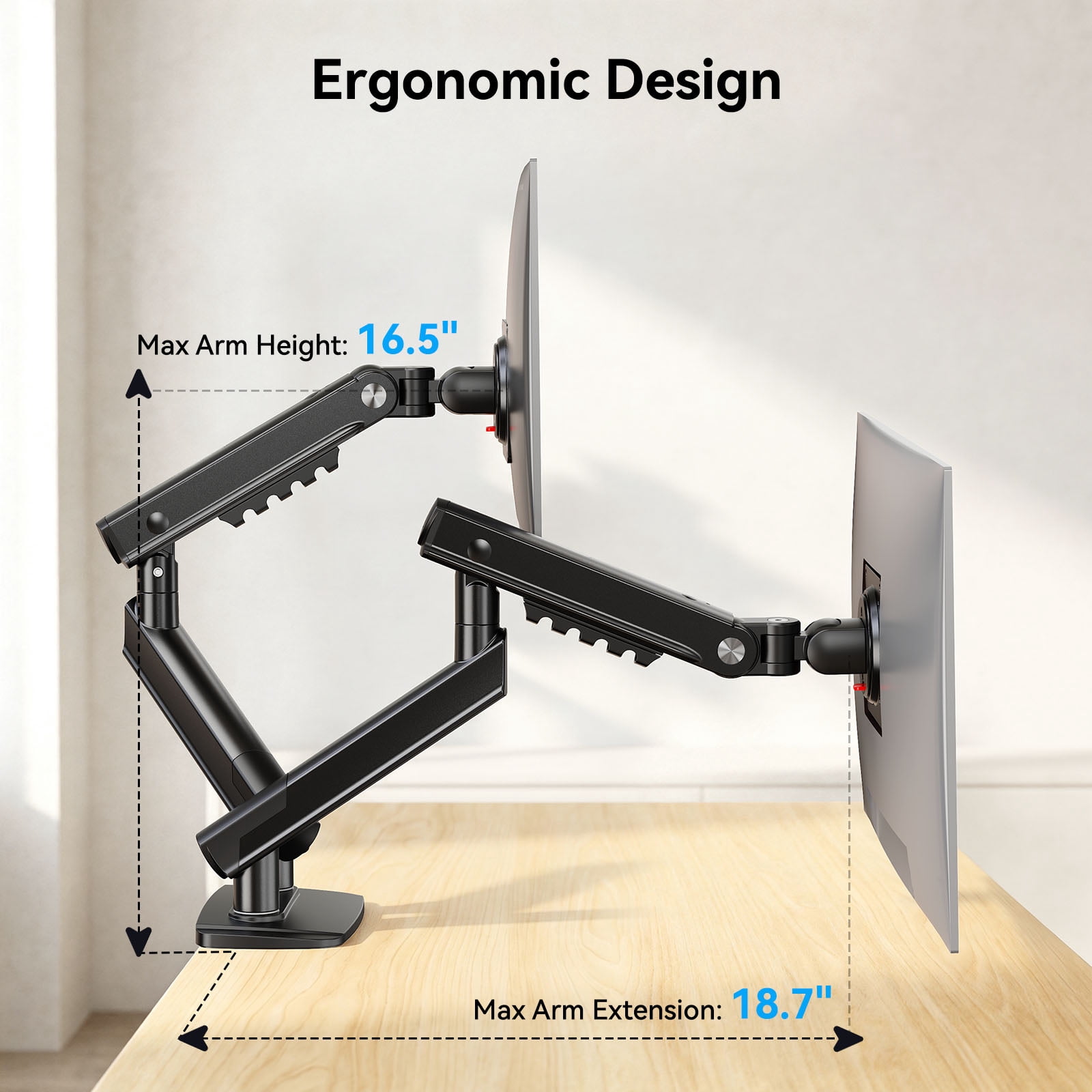 Kyspho FlowLift™ Dual Monitor Mount Stand for 13-32 inch Screens,Tool-Free Mount with MechaSpring,Full Motion Heavy Duty Visual Adjustment Arm Desk Mount, Max 100x100mm,Holds to 19.8 lbs per Monitor