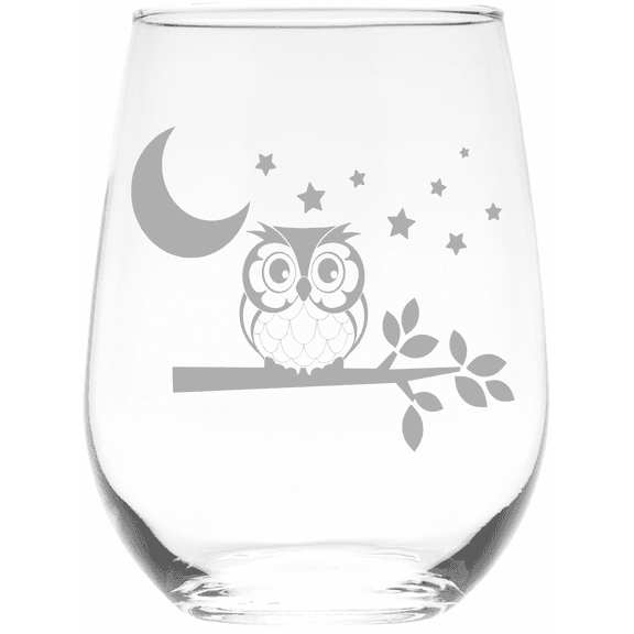 17 oz. Owl with Moon and Stars Stemless Wine Glass