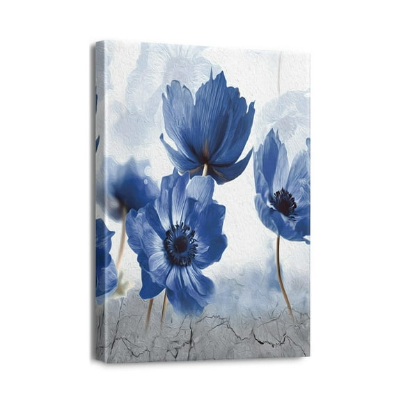 Artsy Blue Abstract Flower Art Modern Canvas Prints, Wall Art for Creative Living Room, Bedroom & Home Décor, 12x16 inches