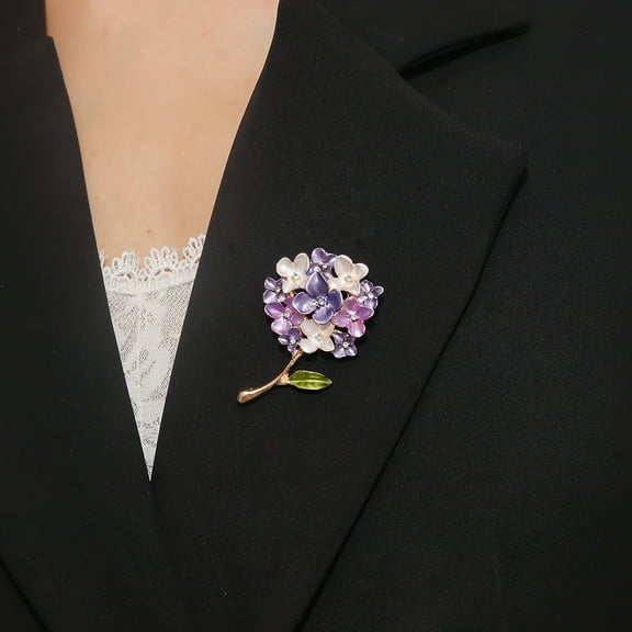 3 pc Hydrangea Enamel Pins Alloy Rhinestone Brooches for Backpack Clothes Medium Orchid 53x35mm