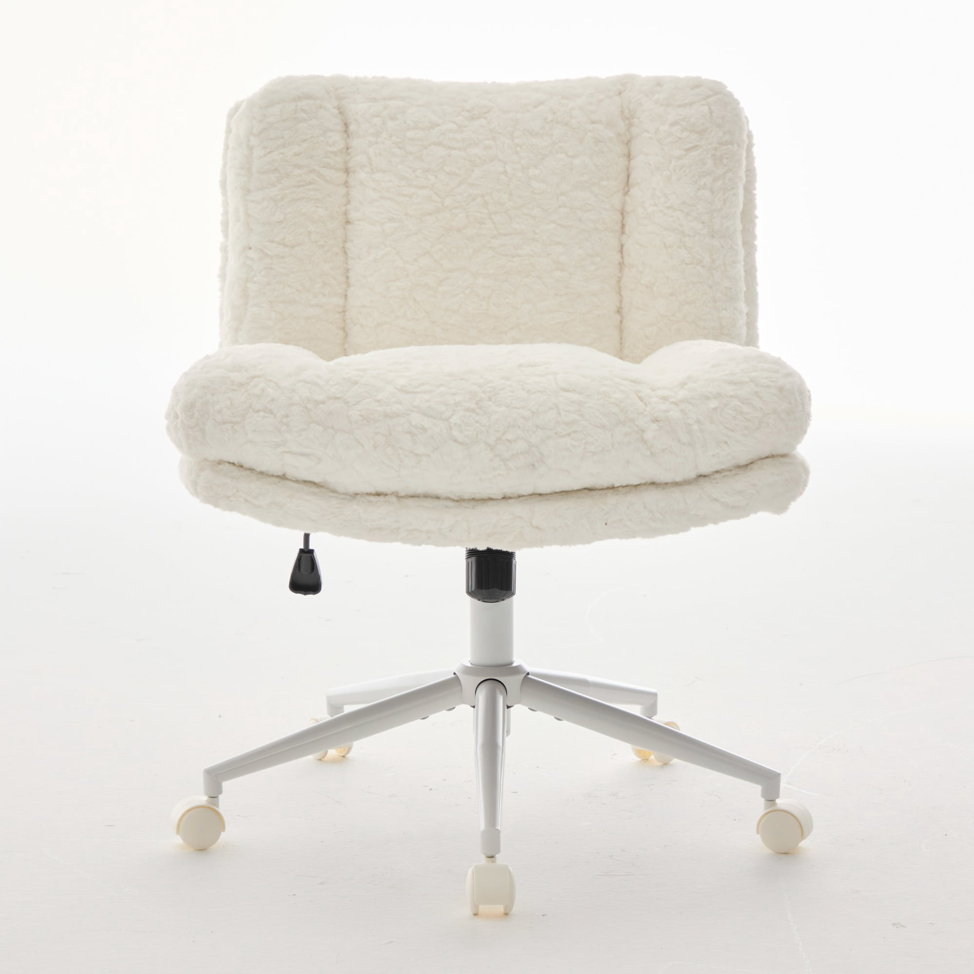 26.4 inch Wider Seat Office Chair, Artificial Rabbit Hair Home Chair with Metal Base, Adjustable Desk Chair Swivel Office Chair, Vanity Chair (Cream)