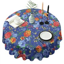 Pioneer Flower Floral Print Pattern Round Tablecloth 60"x60",Wrinkle Wipeable Table Cloth for Kitchen Dining Room Picnic Patio Party
