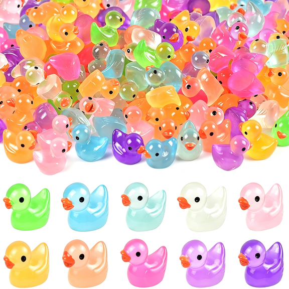 CYFW Mini Ducks 120Pcs Luminous Mini Resin Ducks Glow in the Dark, Tiny Animals Bulk to Hide, Miniature Ducks Figures for Garden Aquarium Diy Crafts Party Favors Hide & Seek Toys