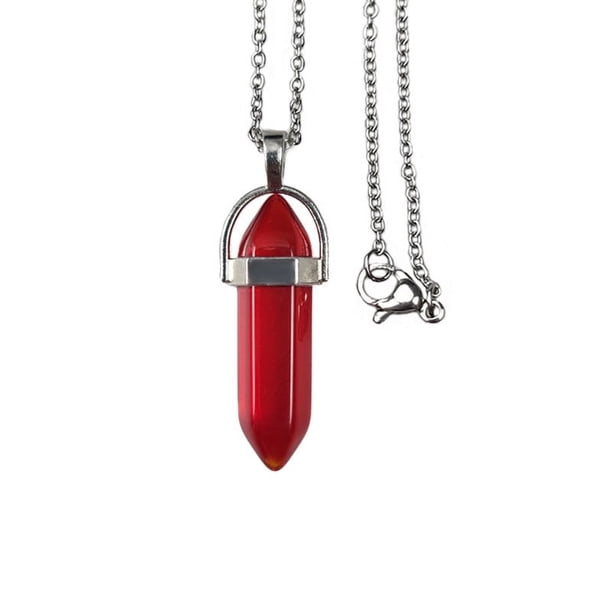 Xiao Hua Collares de cristal para mujer, colgante de cristal, collar de piedras preciosas para sanación energética espiritual, colgante hexagonal de adivinación para hombre (rojo)
