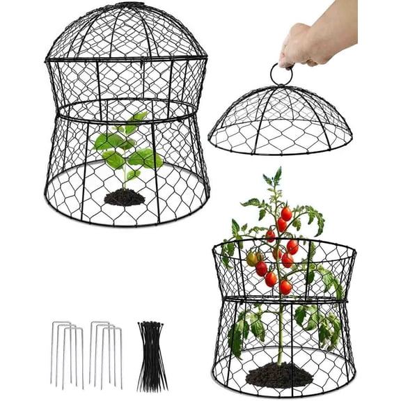 Garden Cloches for Plants 2 Pack Metal Plant Protectors from Animals Chicken Wire Cloche Updated Plant Cages for Outdoor Plants Vegetables Seedlings 13" D x 14" H