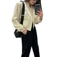 thumbnail image 3 of Women'S Cropped Varsity Jackets Long Sleeve Button Down Casual Coat with Pockets Outwear White S, 3 of 7