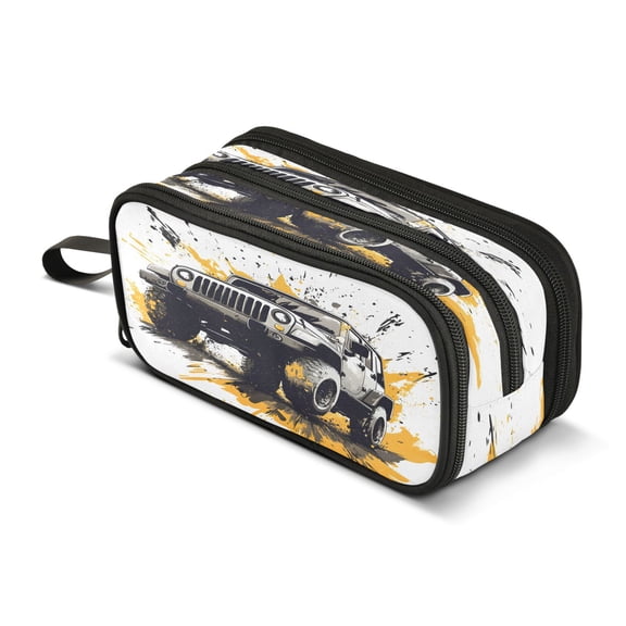 ALAZA Monster Truck Pencil Case Bag 3 Compartment Pen Pouch Large Storage Holder Box Organizer