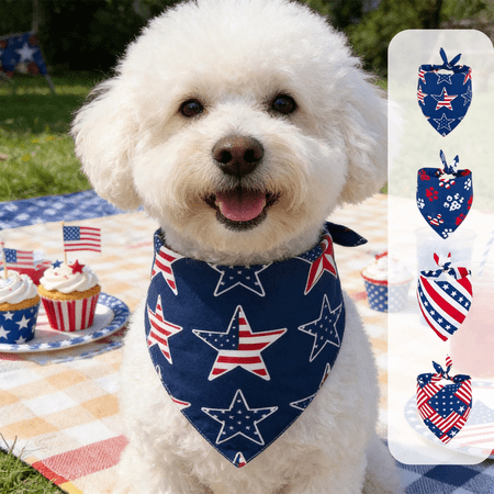 CuiLiyq 4th of July Pet Clothing Independence Day Triangle Bib Scarf with Star Stripe Print Festival Party Accessory for Puppy Cat Photo Prop