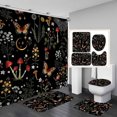 thumbnail image 1 of Juego de 4 cortinas de ducha con diseño de setas rojas, diseño de luna, mariposa, polilla, cielo estrellado, hongo, planta verde, decoración botánica para baño, cortina de ducha de tela negra, 1 of 3