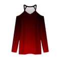 thumbnail image 5 of Goodtrade8 Red Womens Tops Oversized Gradient Cold Shoulder V-Neck Long Sleeve Casual Womens Shirts, 5 of 5