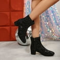 thumbnail image 4 of Mostsola Womens Fall Boots Sparkly Sequin Block Heel Ankle Boots Zip up Square Toe Dressy Booties, 4 of 7