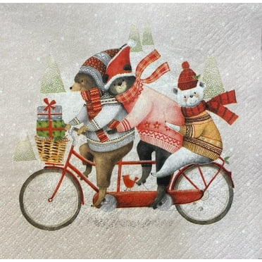 Keep Unique Christmas Decoupage Bear Paper Napkins, Holiday Napkin, Assorted Color, 20/Pack