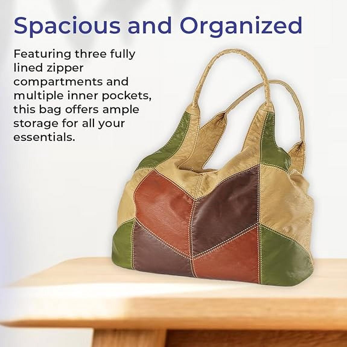 Sagefinds Color Block Shoulder Bag for Women, Hobo Purse, 3 Zippered Compartments, Lined Interior