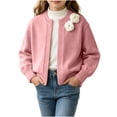 thumbnail image 2 of HAOTAGS Toddler Girls Cardigan,3D Floral Knitted Lantern Sleeve Fall Spring Oversized Soft Cute Sweater Coat Pink Size 6, 2 of 8