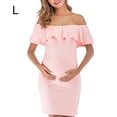 thumbnail image 1 of Vestido de mujer Vestido de embarazada de manga corta con hombros descubiertos Falbala Summer Cloth, Rosa, L Vogacara AP002176-15, 1 of 7