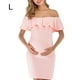 thumbnail image 1 of Vestido de mujer Vestido de embarazada de manga corta con hombros descubiertos Falbala Summer Cloth, Rosa, L Sweethay AP002176-15, 1 of 7