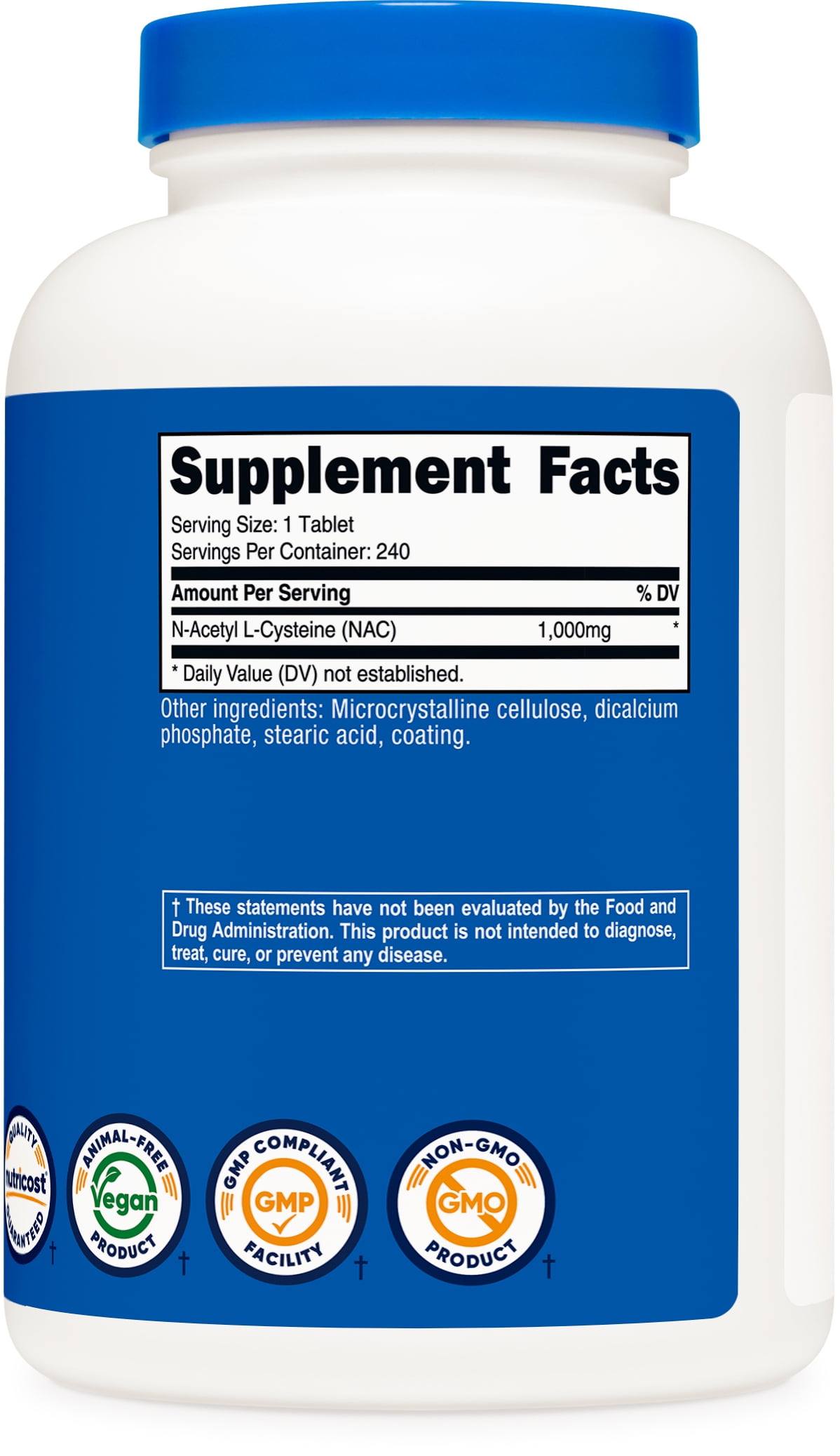 Nutricost N-Acetyl L-Cysteine (NAC) 1000 mg, 240 Vegan Tablets - GMO Free, Gluten Free, Vegetarian Supplement