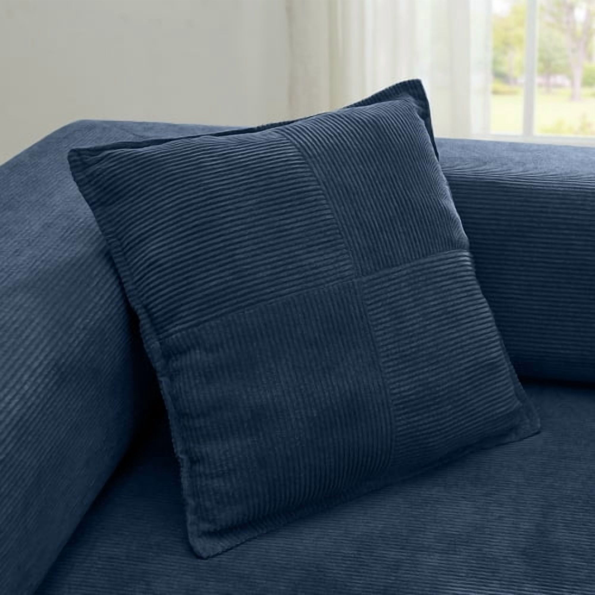 108" Modular Sectional Sofa with L-Shape Chaise, Convertible Sleeper Sofa Bed, Corduroy Cloud Couch with Deep Seat, No Assembly Required, Removable Backrest, Blue
