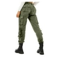 thumbnail image 5 of BiZtdJrK Cargo Pants for Women Casual Button Waist Hiking Pants Outdoor Baggy Tactical Pants Solid Color Work Trousers with Multi Pockets, Green, M, 5 of 6