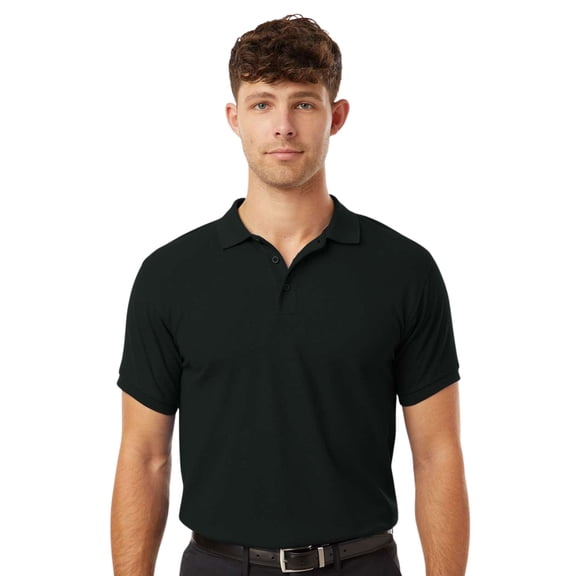Allpro Men's Pique Polo Collar T-Shirt, 65/35 Polyester/Cotton Short Sleeve Solid Tee (Black, L)